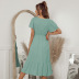 sexy solid color hollow short-sleeved v-neck large swing long dress  NSKA121412