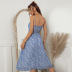 floral print large swing waist-girding sling dress  NSKA121413