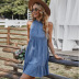blue sleeveless large swing casual short dress  NSKA121415