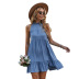 blue sleeveless large swing casual short dress  NSKA121415