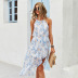 summer floral print sleeveless backless mesh slit dress NSKA121416