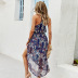 summer floral print sleeveless backless mesh slit dress NSKA121416