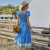 vestido casual largo con cuello cuadrado y estampado floral azul de verano NSKA121418