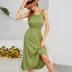 green sleeveless round neck backless Large Swing Long dress  NSKA121421