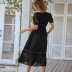 Summer short-sleeved V-neck polka dot mesh long casual commuter dress  NSKA121422