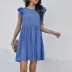 blue ruffled-short-sleeved round neck A-line short dress  NSKA121423