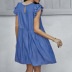 blue ruffled-short-sleeved round neck A-line short dress  NSKA121423