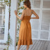 solid color buttoned ruffled hem holiday sling dress  NSKA121426