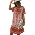 Bohemian print short-sleeved lace-up loose dress  NSKA121431
