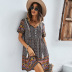 summer Bohemian style floral print short-sleeved short dress （multicolor） NSKA121436