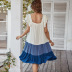 summer square neck color matching large swing casual dress  NSKA121437