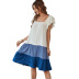 summer square neck color matching large swing casual dress  NSKA121437