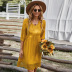 summer yellow mid-sleeved v-neck lace hem casual dress  NSKA121438