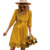 summer yellow mid-sleeved v-neck lace hem casual dress  NSKA121438