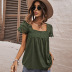 summer lace stitching short-sleeved square neck t-shirt top  NSKA121441