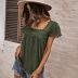 summer lace stitching short-sleeved square neck t-shirt top  NSKA121441
