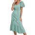 green short-sleeved v-neck casual dress  NSKA121442