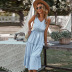 blue sleeveless v-neck Slim big swing layered long dress  NSKA121446