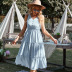 blue sleeveless v-neck Slim big swing layered long dress  NSKA121446