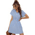 summer blue striped short-sleeved lapel commuter shirt dress  NSKA121447