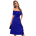 blue short-sleeved word neck waist-girding ruffled slit dress  NSKA121448