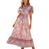 Bohemia floral short-sleeved v-neck vacation long dress  NSKA121454