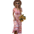 summer Bohemian floral short-sleeved v-neck leisure vacation long dress NSKA121475