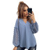blue lace stitching long-sleeved casual commuter top  NSKA121477