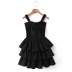stitching tube top layered lace-up backless solid color dress NSXDX121480