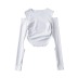 Round Neck Slim hollow long sleeve solid color top NSXDX121489