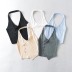 buttons solid color hanging neck backless slim vest NSXDX121496