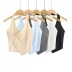 buttons solid color hanging neck backless slim vest NSXDX121496