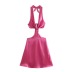 halter neck backless lace-up V-neck solid color dress NSXDX121507
