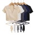Short Sleeve POLO Lapel v neck lace-up solid color top NSXDX121512