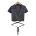 Short Sleeve POLO Lapel v neck lace-up solid color top NSXDX121512