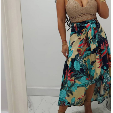 High Waist Loose Lace-up Print Skirt With Belt Without Top NSQMS121463
