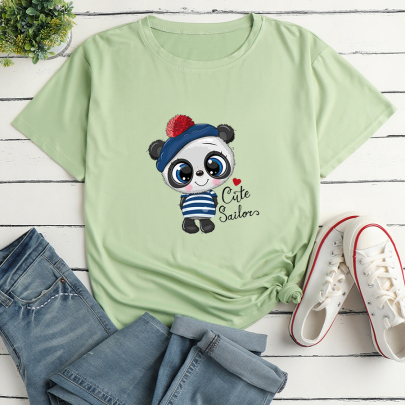 Panda Print Short Sleeve Loose T-Shirt NSYAY123100