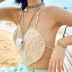 pearls hanging neck backless slim solid color vest NSMG121576