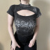 print Diablo short sleeve round neck hollow slim t-shirt NSGYB121596