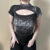 print Diablo short sleeve round neck hollow slim t-shirt NSGYB121596