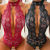 hanging neck hollow backless solid color lace see-through one-piece underwear NSYCX121598