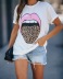 leopard print lip print casual short-sleeved T-shirt  NSCXY121651