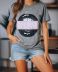  black lip letter print casual short-sleeved gray T-shirt  NSCXY121652