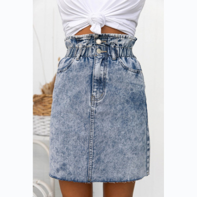 Blue High-waist Washing A-line Denim Skirt  NSCXY121653