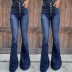 blue high-waist single-breasted flared jeans  NSCXY121655