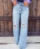 blue high-waist buttoned washed ripped jeans NSCXY121658