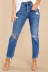blue high-waist wash water raw-edge ripped jeans  NSCXY121660