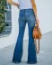 blue high-waist single-breasted washed ripped mopping flared jeans  NSCXY121661