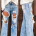 light blue washed raw edge ripped straight jeans  NSCXY121666