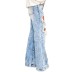light blue washed raw edge ripped straight jeans  NSCXY121666
